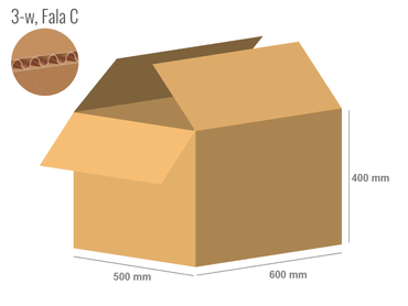Cardboard box 600x500x400 - with Flaps (Fefco 201) - Single Wall (3-layer)