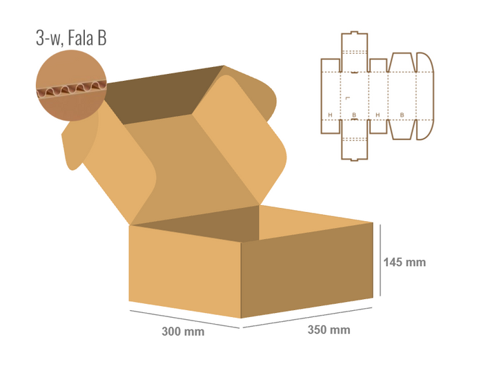 Pudełko fasonowe 350x300x145 - Fefco 427 