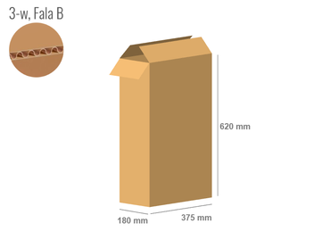 Karton 375x180x620 - mit Klappen (FEFCO 201) - 1-wellig (3-Schicht)