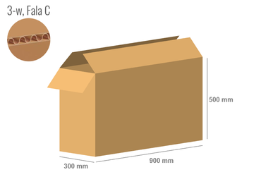 Cardboard box 900x300x500 - with Flaps (Fefco 201) - Single Wall (3-layer)