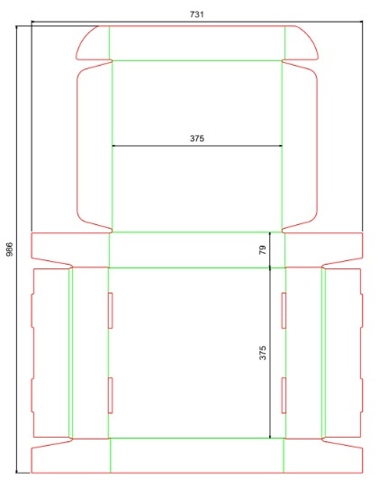 Pudełko fasonowe 371x371x75 - Fefco 427