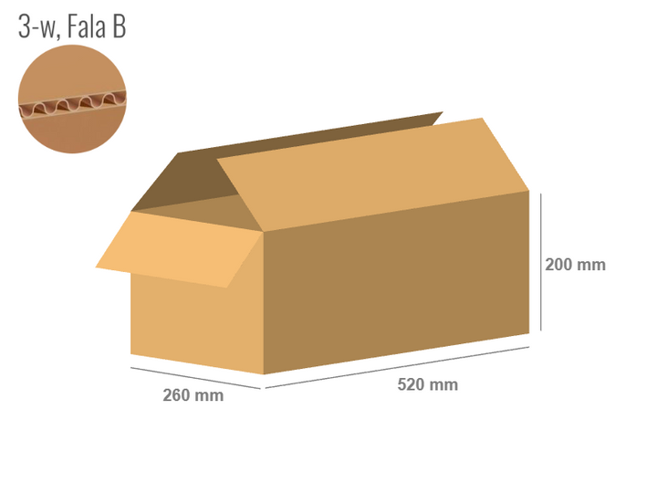 Cardboard box 520x260x200 - with Flaps (Fefco 201) - Single Wall (3-layer)