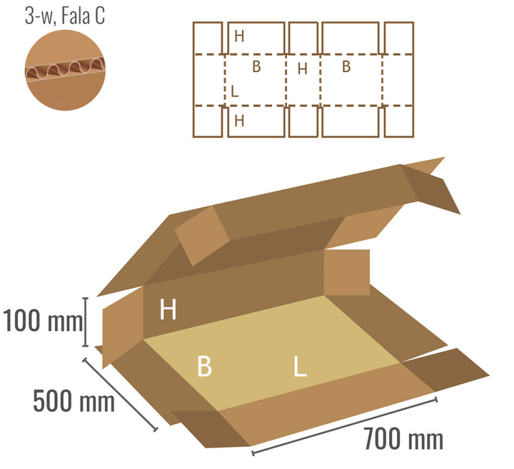 Pudełko kartonowe 700x500x100 - Fefco 409