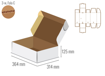 Pudełko fasonowe 364x314x125 - Fefco 427 - jednostronnie bielone