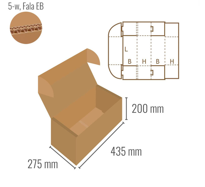 Pudełko fasonowe z tektury 5-warstwowej 435x275x200 - Fefco 471