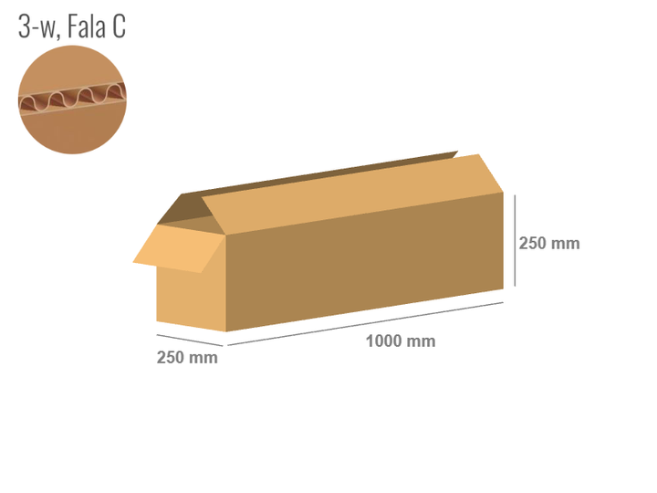 Karton 1000x250x250 - mit Klappen (FEFCO 201) - 1-wellig (3-Schicht)