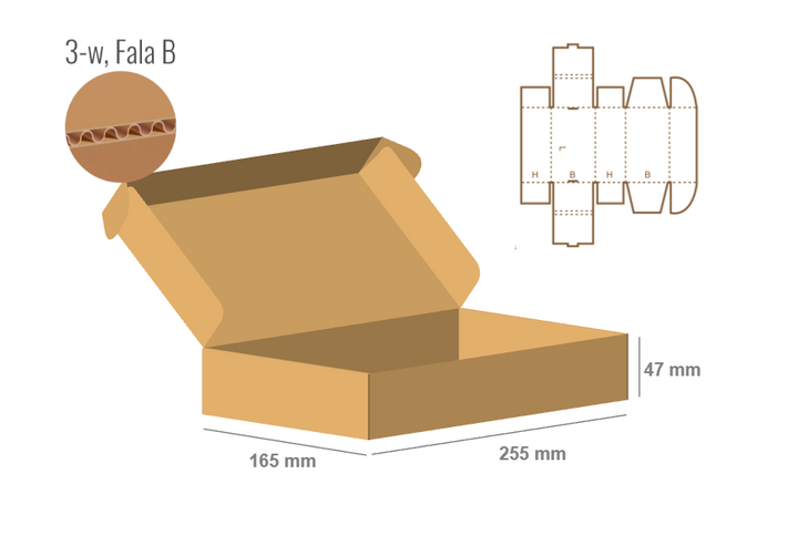 Pudełko fasonowe 255x165x47 - Fefco 427