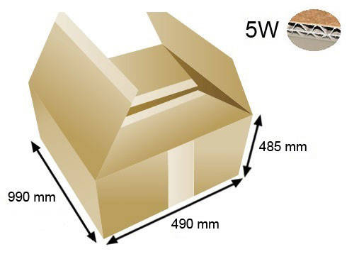 Karton 990x490x485 - mit Klappen (Fefco 201) - 5-Schicht (5w)