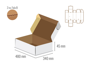 Pudełko fasonowe 480x340x45 - Fefco 427 - Bielone