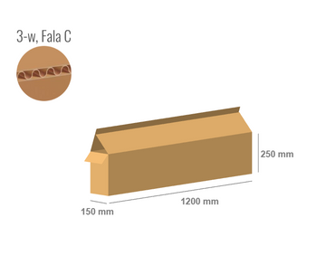 Pudełko kartonowe 1200x150x250 z klapami na zakład - Fefco 203