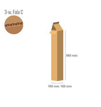 Pudełko kartonowe 160x160x960 z klapami na zakład - Fefco 203