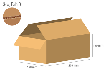 Karton 260x160x100 - mit Klappen (FEFCO 201) - 1-wellig (3-Schicht)