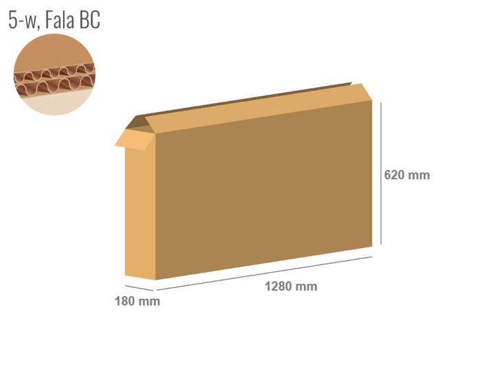 Cardboard box 1280x180x620 - with Flaps (Fefco 201) - Double Wall (5-layer)