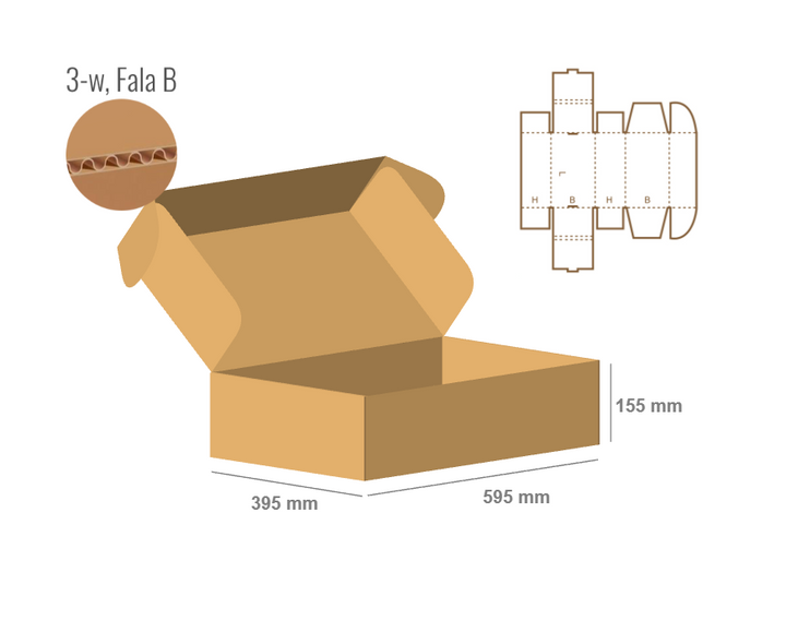 Pudełko fasonowe 595x395x155 - Fefco 427