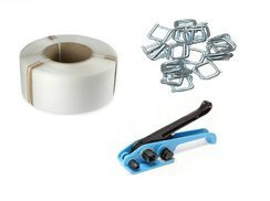 Zestaw do spinania palet/paczek: Taśma spinająca 19mm + Zapinki druciane 19mm + Napinacz