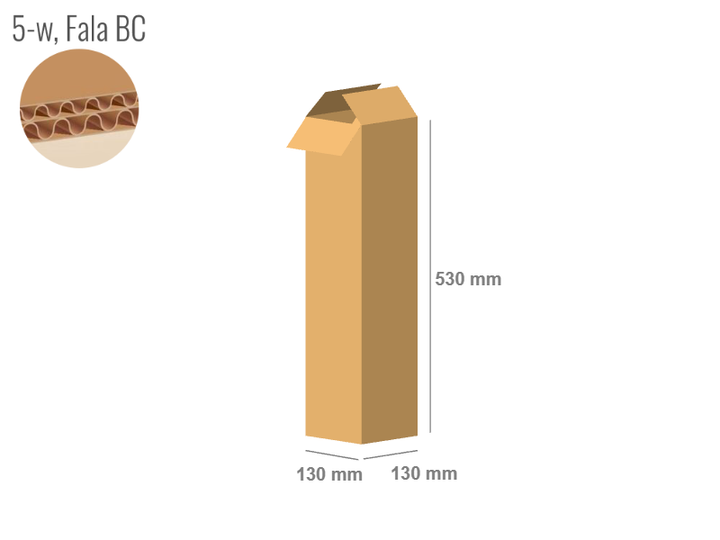 Cardboard box 130x130x530 - with Flaps (Fefco 201) - Double Wall (5-layer)
