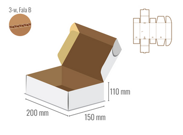 Pudełko fasonowe 200x150x110 - Fefco 427 - jednostronnie bielone