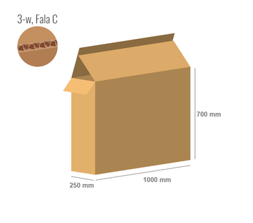 Pudełko kartonowe 1000x250x700 z klapami na zakład - Klapowe Fefco 203