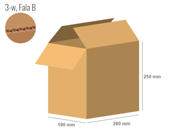 Karton 260x190x250 - mit Klappen (FEFCO 201) - 1-wellig (3-Schicht)