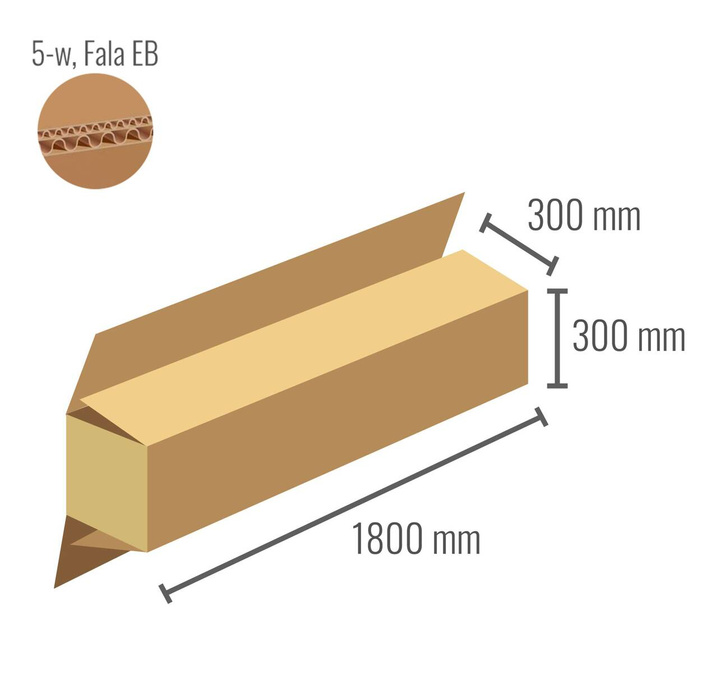 Pudełko z tektury 5-warstwowej 1800x300x300 z klapami na zakład - Klapowe Fefco 203