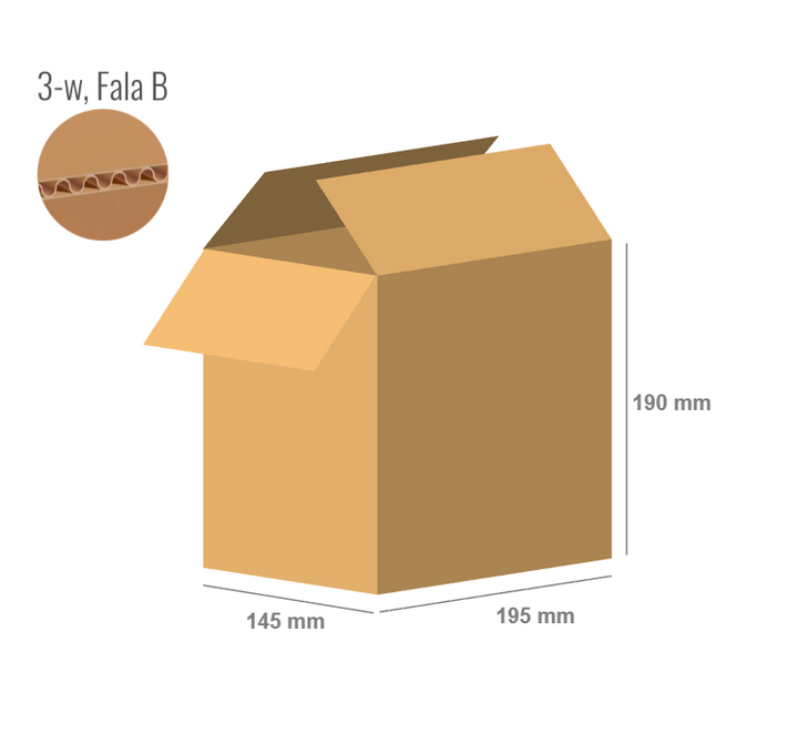 Cardboard box 195x145x190 - with Flaps (Fefco 201) - 3-layer (3w)