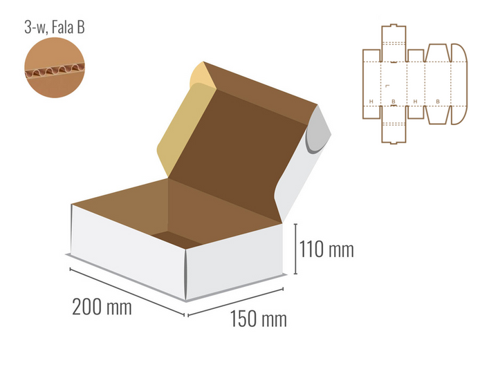 Pudełko fasonowe 200x150x110 - Fefco 427 - jednostronnie bielone