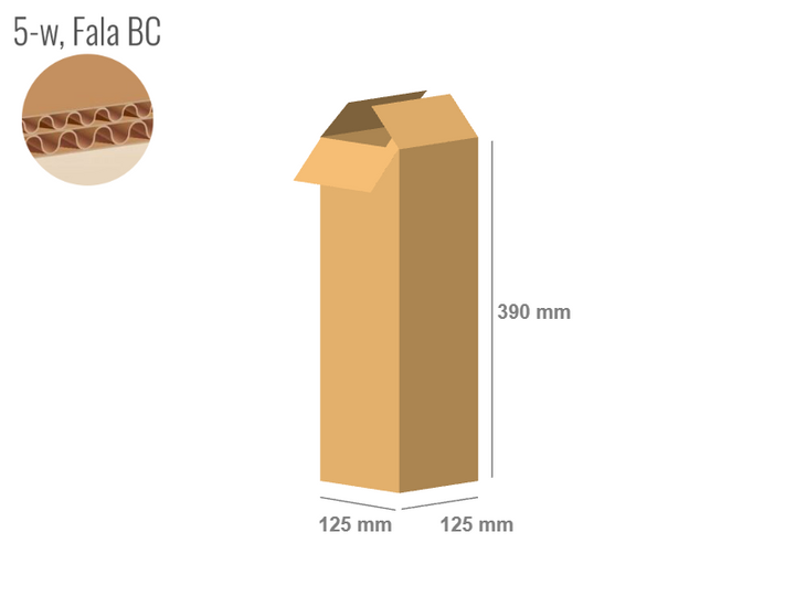 Cardboard box 125x125x390 - with Flaps (Fefco 201) - Double Wall (5-layer)