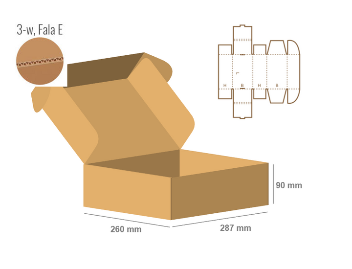 Pudełko fasonowe 287x260x90 - Fefco 427