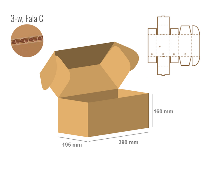 Pudełko fasonowe 390x195x160 - Fefco 427