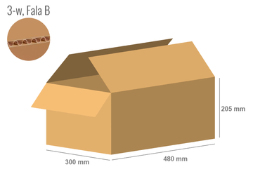 Karton 480x300x205 - mit Klappen (FEFCO 201) - 1-wellig (3-Schicht)