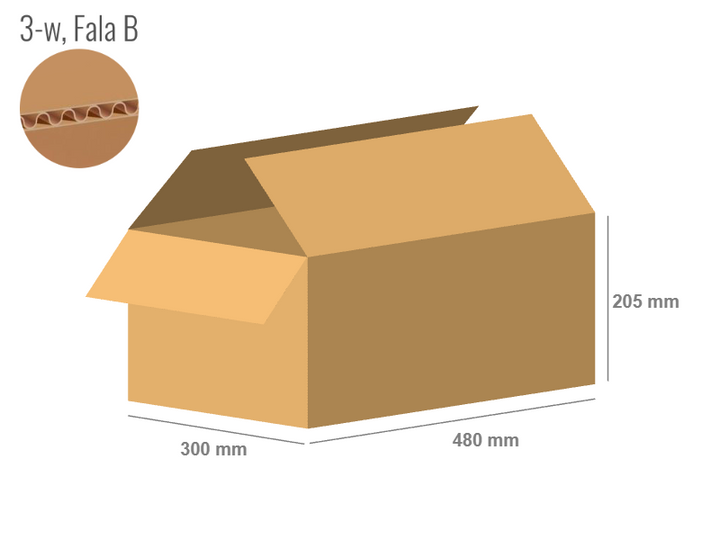 Karton 480x300x205 - mit Klappen (FEFCO 201) - 1-wellig (3-Schicht)