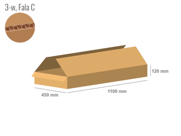 Cardboard box 1100x450x120 - with Flaps (Fefco 201) - Single Wall (3-layer)