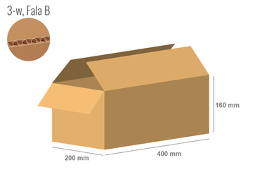 Cardboard box 400x200x160 - with Flaps (Fefco 201) - Single Wall (3-layer)