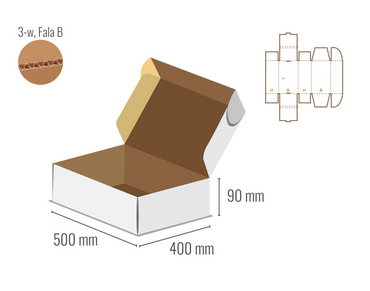Pudełko fasonowe 500x400x90 - Fefco 427 - bielone od zewnątrz