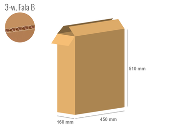 Karton 450x160x510 - mit Klappen (FEFCO 201) - 1-wellig (3-Schicht)