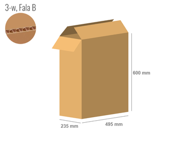 Karton 495x235x600 - mit Klappen (FEFCO 201) - 1-wellig (3-Schicht)
