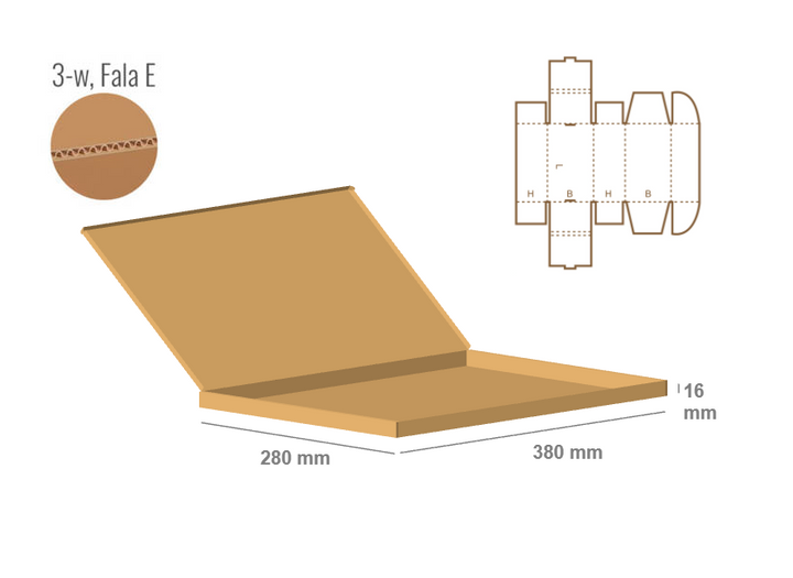 Pudełko fasonowe 380x280x16 - Fefco 427