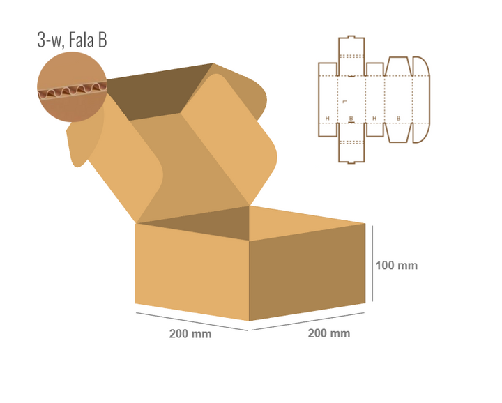 Pudełko fasonowe 200x200x100 - Fefco 427