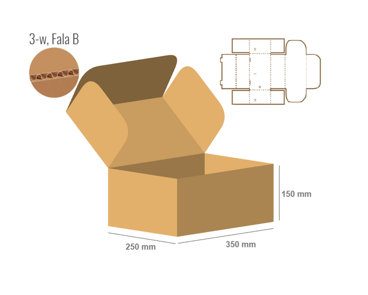 Pudełko fasonowe 350x250x150 - Fefco 426