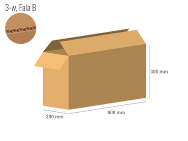 Cardboard box 600x200x300 - with Flaps (Fefco 201) - Single Wall (3-layer)