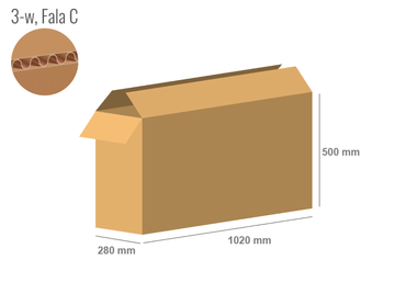 Karton 1020x280x500 - mit Klappen (FEFCO 201) - 1-wellig (3-Schicht)