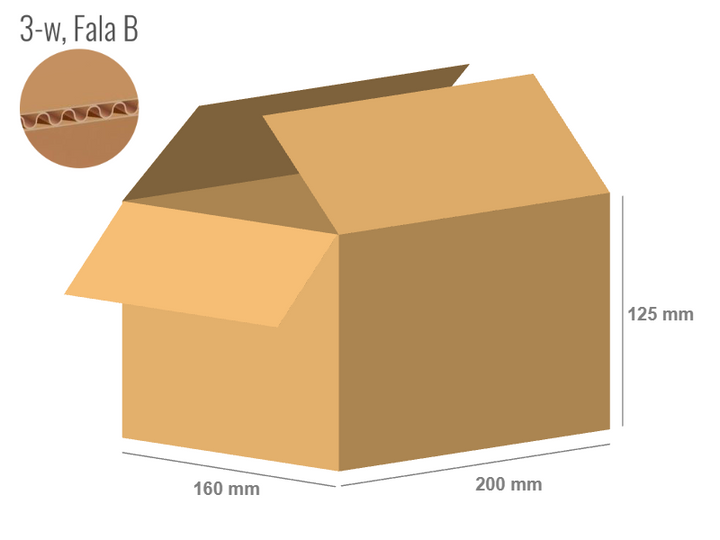 Cardboard box 200x160x125 - with Flaps (Fefco 201) - Single Wall (3-layer)