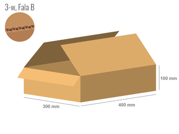 Karton 400x300x100 - mit Klappen (FEFCO 201) - 1-wellig (3-Schicht)