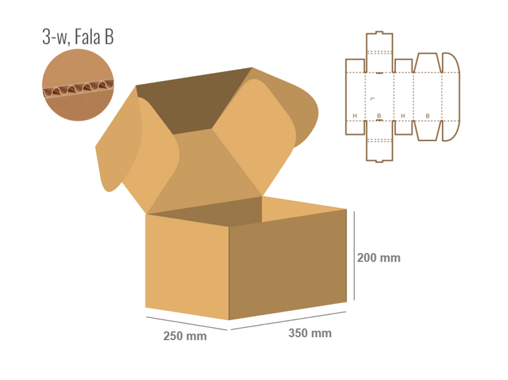 Pudełko fasonowe 350x250x200 - Fefco 427 