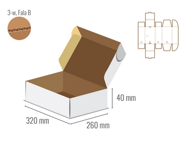 Pudełko fasonowe 320x260x40 - Fefco 427 - bielone