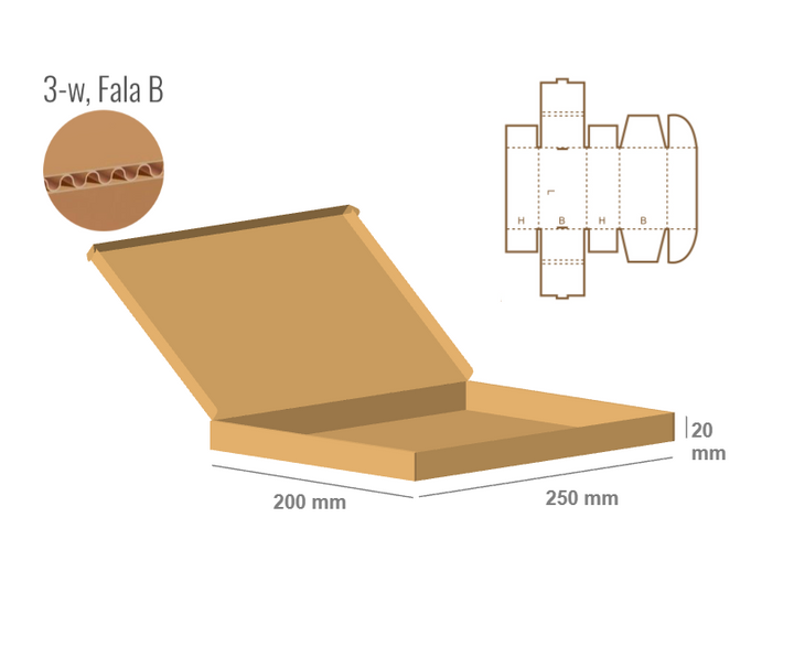 Pudełko fasonowe 250x200x20 - Fefco 427