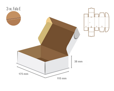 Pudełko fasonowe 175x115x38 - Fefco 427 - Bielone od zewnątrz