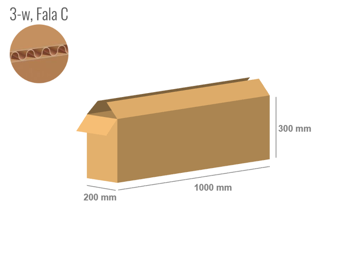 Cardboard box 1000x200x300 - with Flaps (Fefco 201) - Single Wall (3-layer)