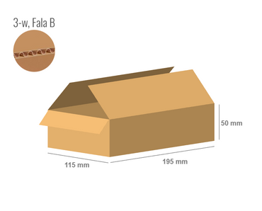Karton 195x115x50 - mit Klappen (Fefco 201) - 3-Schicht (3w)