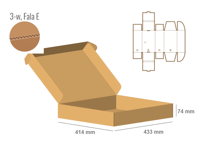 Pudełko fasonowe 433x414x74 - Fefco 427